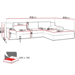 Garnero Arredamenti Divano letto angolare reversibile 313x215cm tessuto antracite Puffo Best