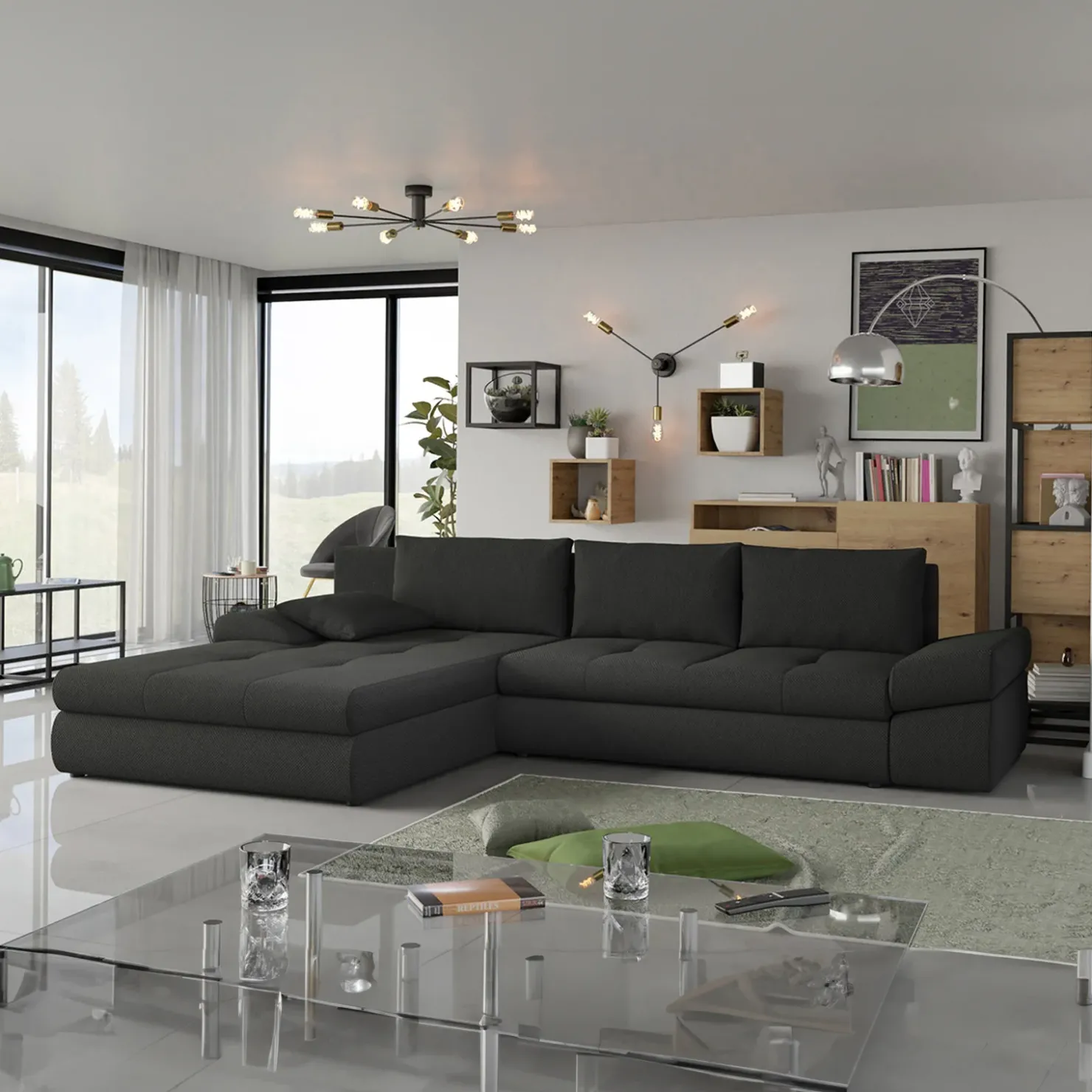 Garnero Arredamenti Divano letto angolare reversibile 313x215cm tessuto antracite Puffo Best