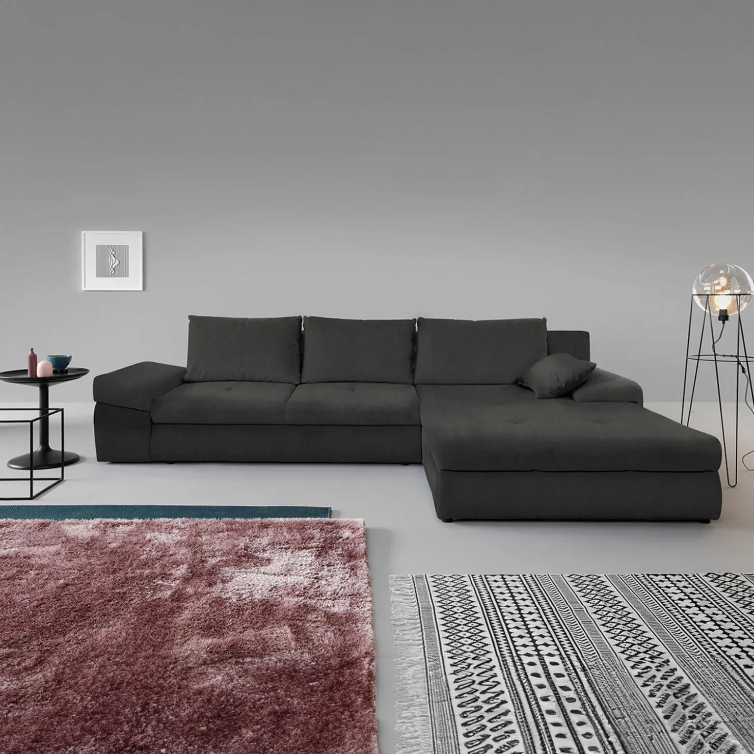 Garnero Arredamenti Divano letto angolare reversibile 313x215cm tessuto antracite Puffo Best