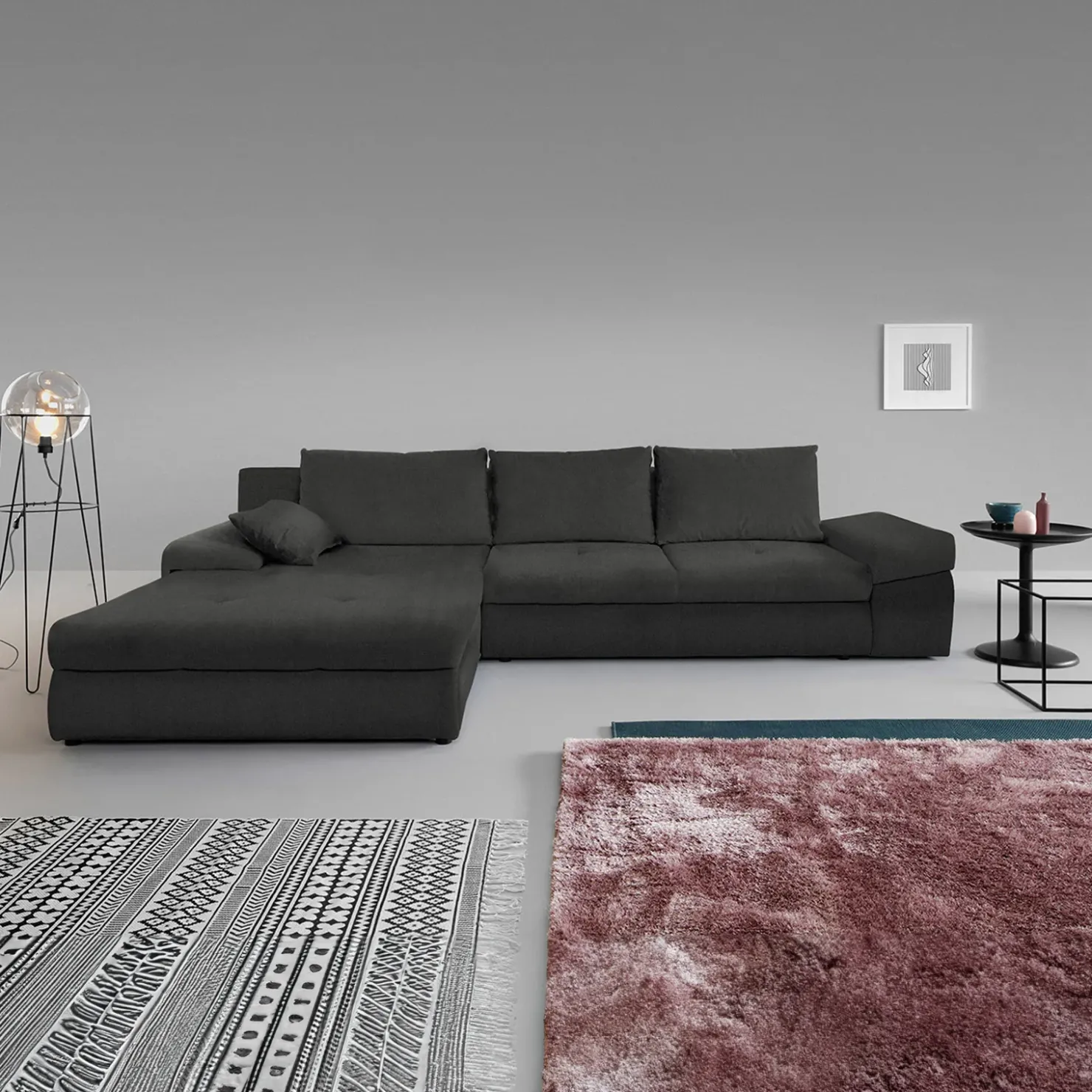 Garnero Arredamenti Divano letto angolare reversibile 313x215cm tessuto antracite Puffo Best