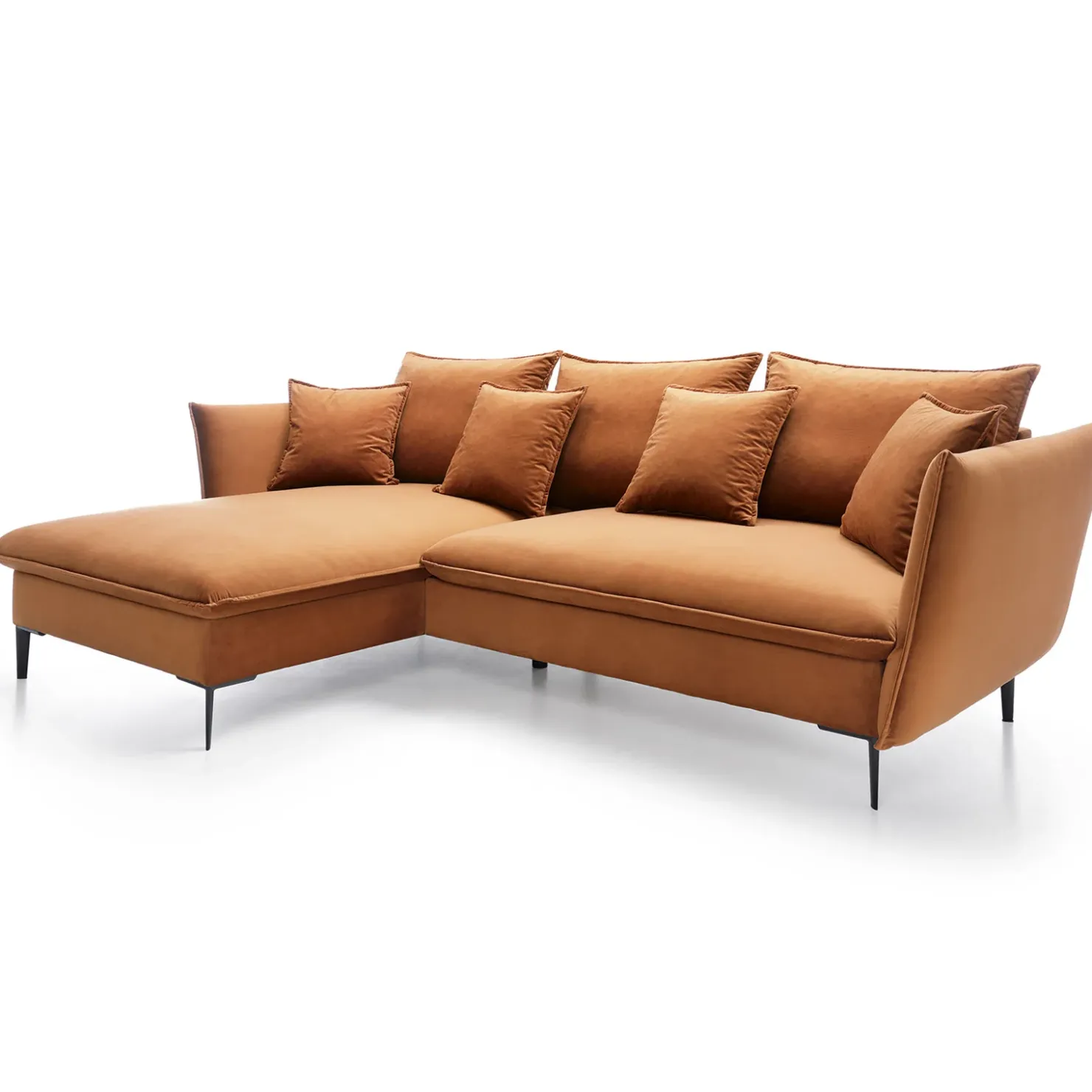 Garnero Arredamenti Divano letto angolare sinistro 3 posti 258x167cm tessuto arancio Lushify Tessuto Magic Velvet Arancio Sale