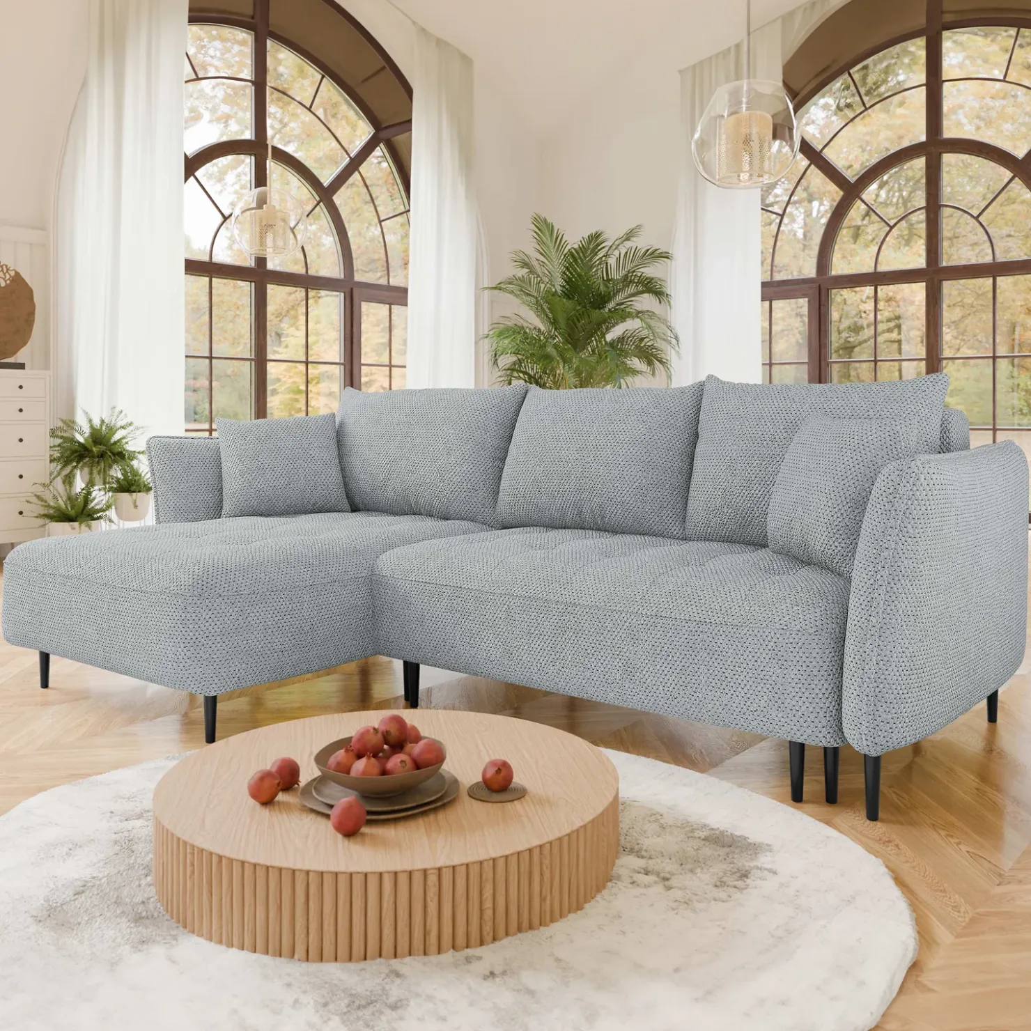 Garnero Arredamenti Divano letto angolare sinistro 3 posti 276x158cm tessuto grigio Angle Tessuto Peluche Onega Grigio