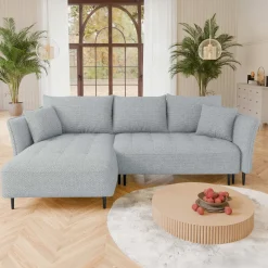 Garnero Arredamenti Divano letto angolare sinistro 3 posti 276x158cm tessuto grigio Angle Tessuto Peluche Onega Grigio