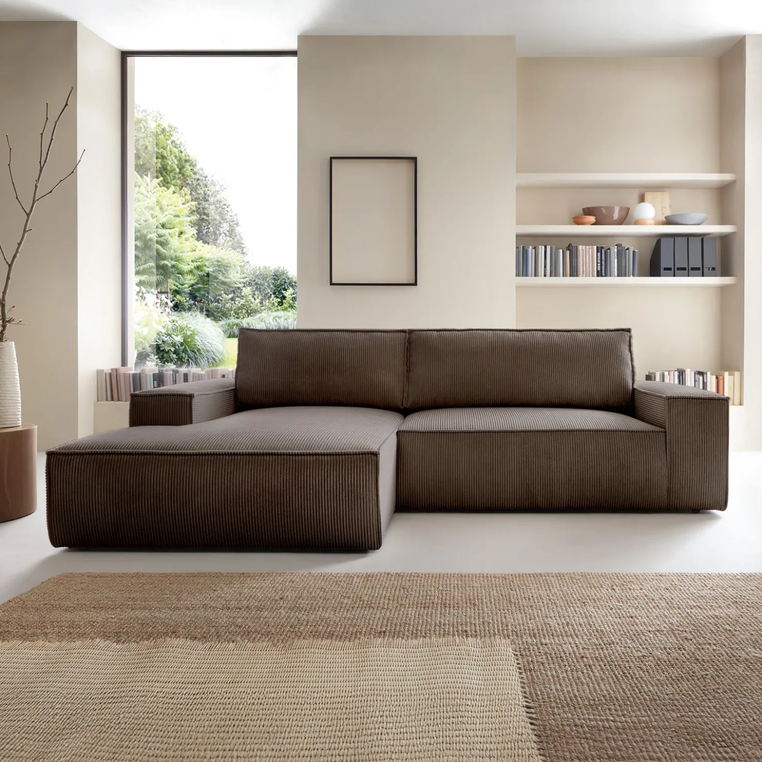 Garnero Arredamenti Divano letto angolare sinistra 3 posti 267x167cm velluto a coste marrone Relaxion Velluto a Coste Poso Marrone