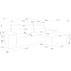 Garnero Arredamenti Divano letto angolare sinistra 3 posti 267x167cm velluto a coste marrone Relaxion Velluto a Coste Poso Marrone