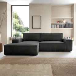 Garnero Arredamenti Divano letto angolare sinistra 3 posti 267x167cm velluto a coste antracite Relaxion Velluto a Coste Poso Antracite Best