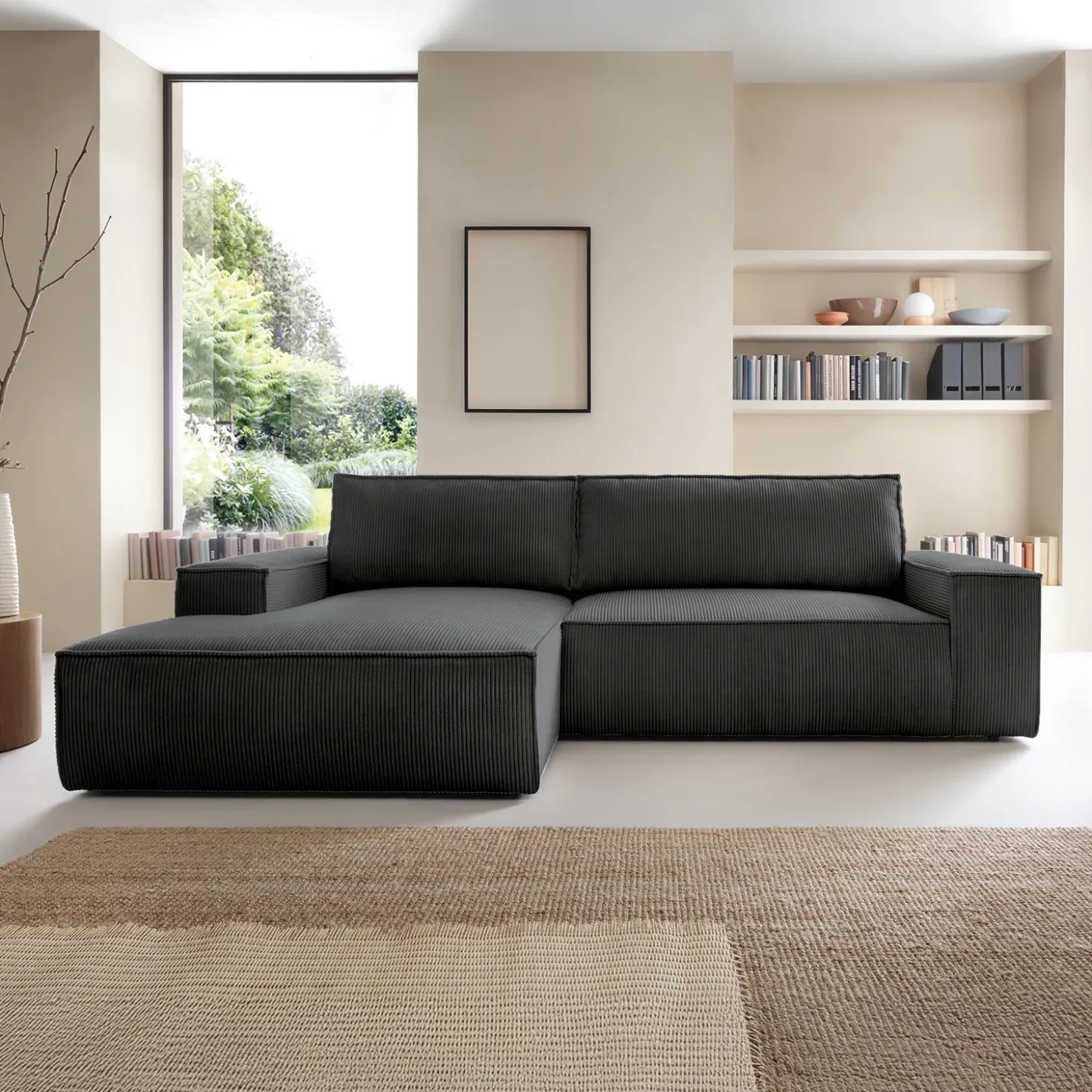 Garnero Arredamenti Divano letto angolare sinistra 3 posti 267x167cm velluto a coste antracite Relaxion Velluto a Coste Poso Antracite Best