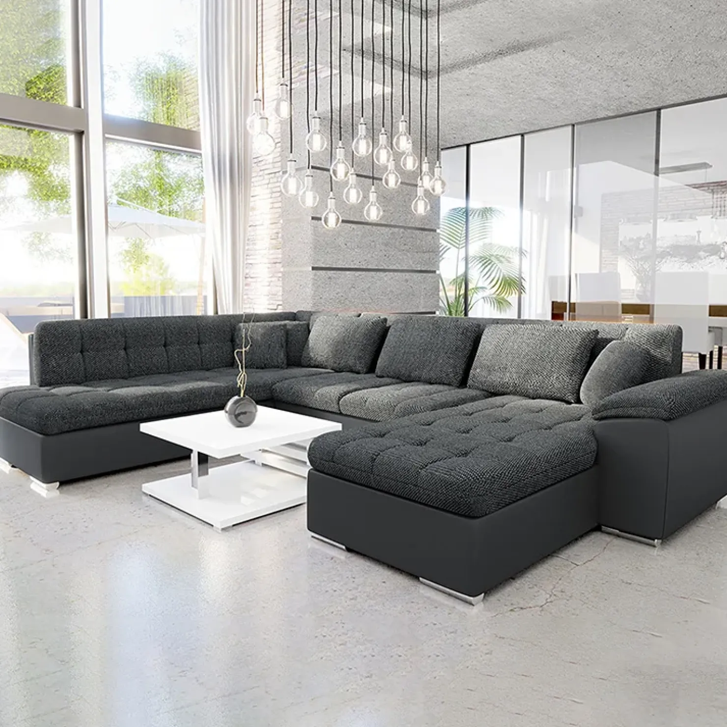 Garnero Arredamenti Divano letto angolare sinistra 5 posti 350x205cm grigio scuro Agliana Tessuto Trama Fitta Grigio Clearance