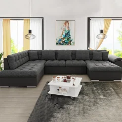 Garnero Arredamenti Divano letto angolare sinistra 5 posti 350x205cm grigio scuro Agliana Tessuto Trama Fitta Grigio Clearance
