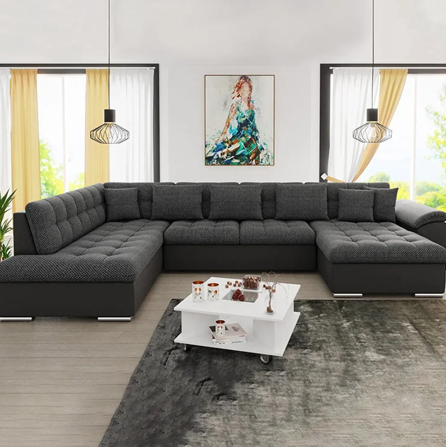 Garnero Arredamenti Divano letto angolare sinistra 5 posti 350x205cm grigio scuro Agliana Tessuto Trama Fitta Grigio Clearance