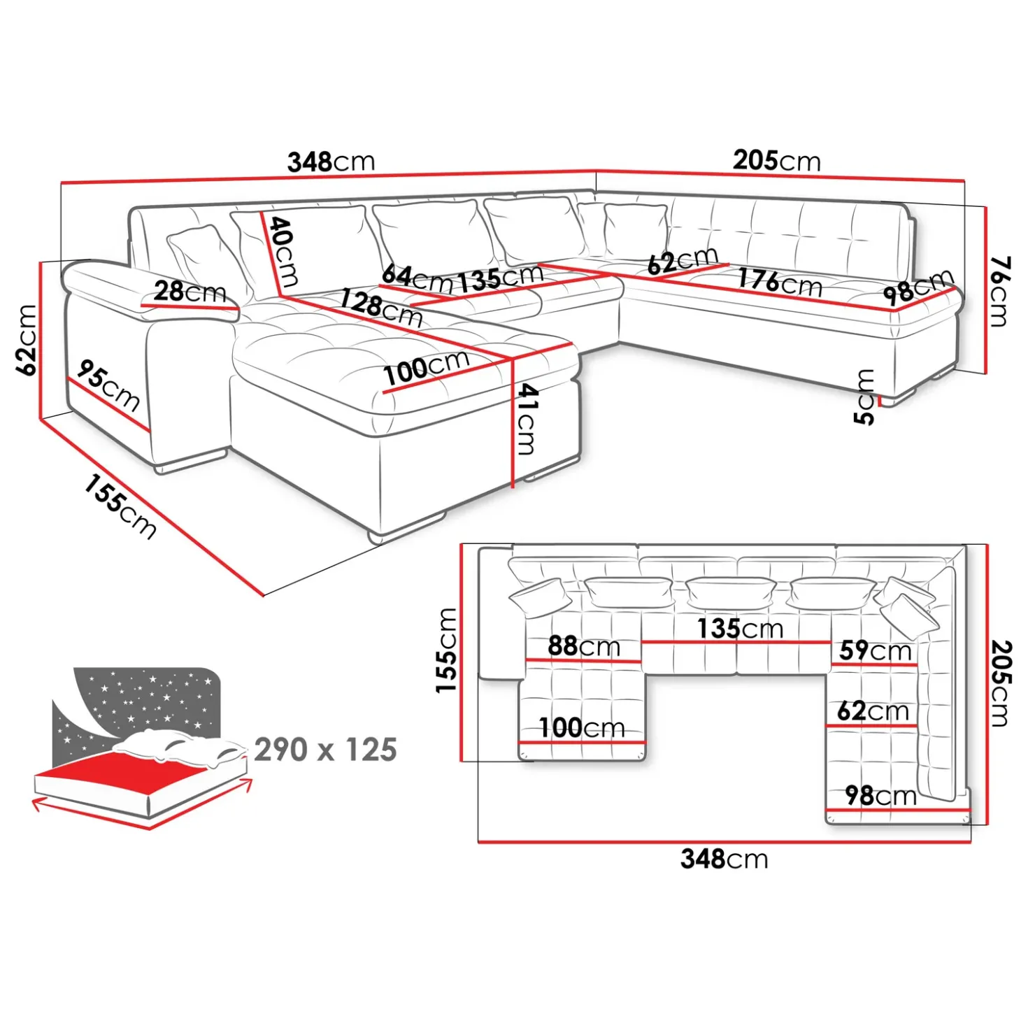 Garnero Arredamenti Divano letto angolare sinistra 5 posti 350x205cm grigio scuro Agliana Tessuto Trama Fitta Grigio Clearance