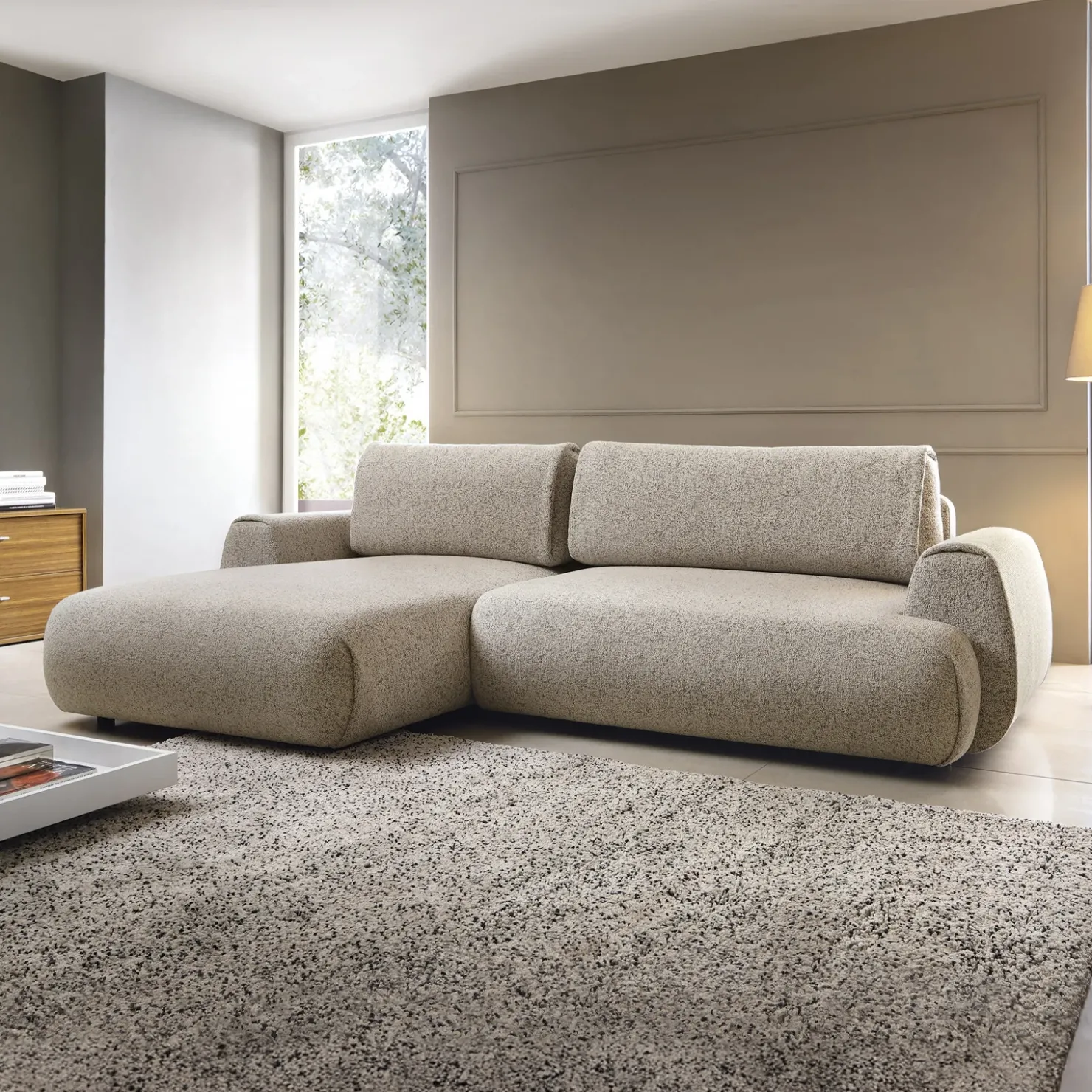 Garnero Arredamenti Divano letto angolare sinistra 3 posti 270x167cm tessuto beige Cloudify Tessuto Puente Beige Sale