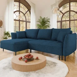 Garnero Arredamenti Divano letto angolare sinistro 3 posti 276x158cm tessuto blu Angle Tessuto Peluche Onega Blu New