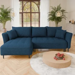 Garnero Arredamenti Divano letto angolare sinistro 3 posti 276x158cm tessuto blu Angle Tessuto Peluche Onega Blu New