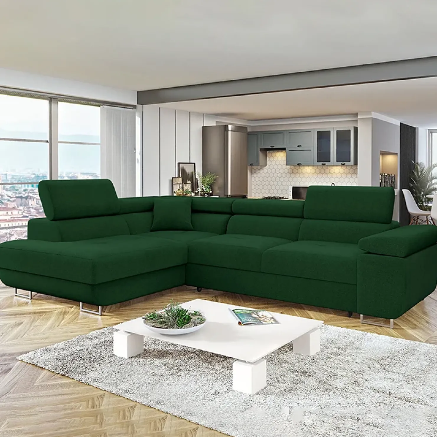 Garnero Arredamenti Divano letto angolare sinistra imbottito 274x203cm verde Bormio Tessuto Vellutato Manila Verde Outlet