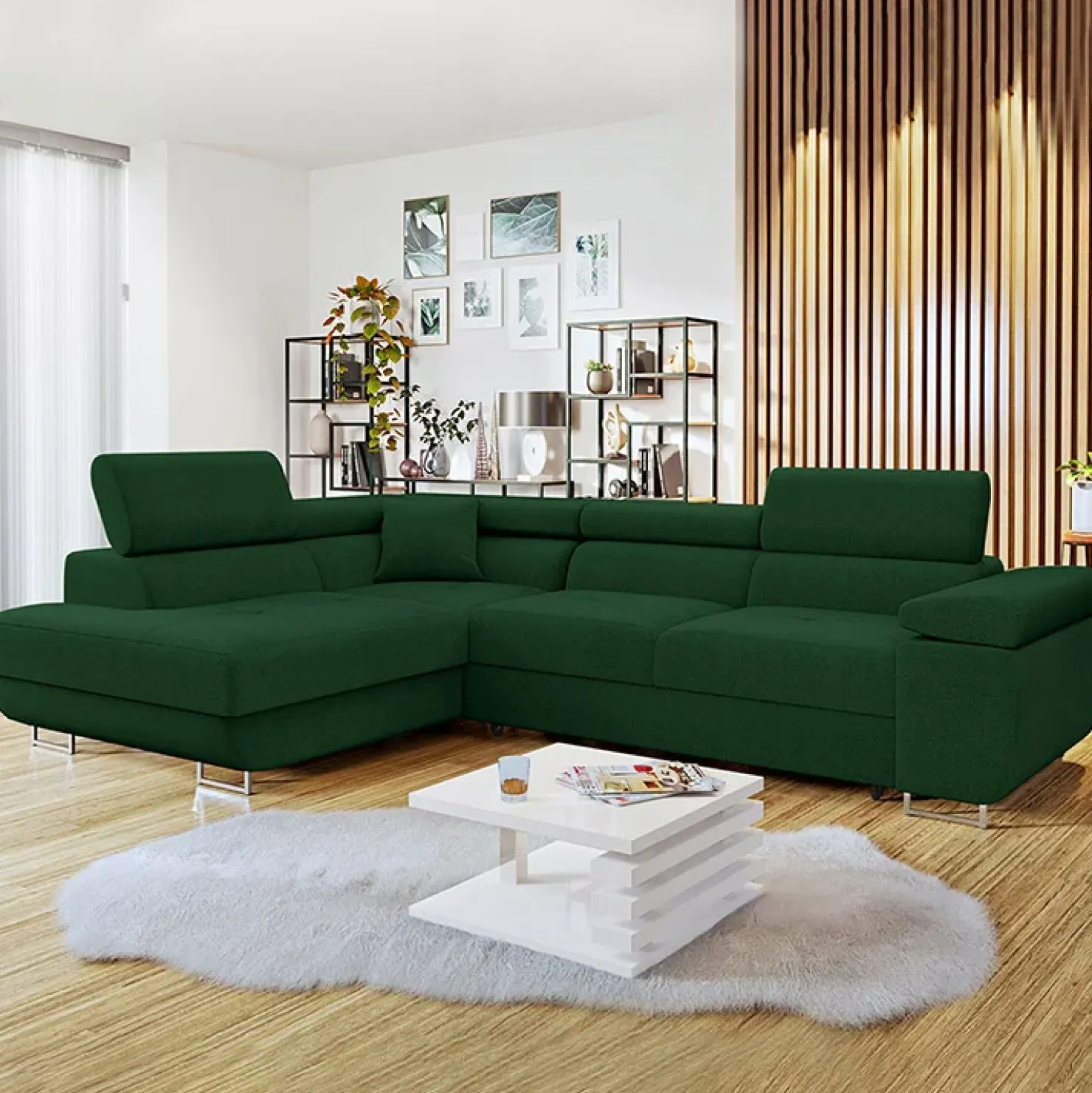 Garnero Arredamenti Divano letto angolare sinistra imbottito 274x203cm verde Bormio Tessuto Vellutato Manila Verde Outlet