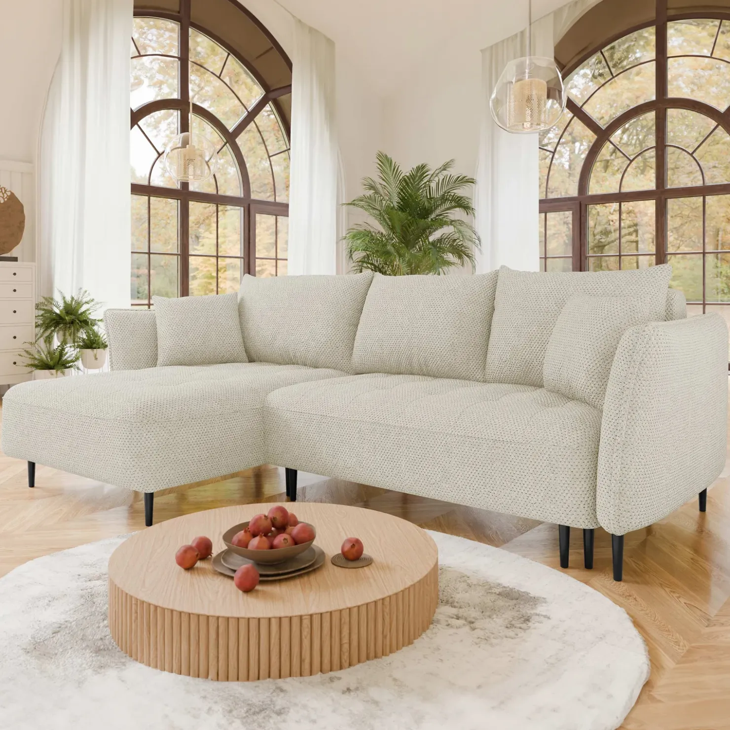 Garnero Arredamenti Divano letto angolare sinistro 3 posti 276x158cm tessuto beige Angle Tessuto Peluche Onega Beige Online