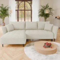 Garnero Arredamenti Divano letto angolare sinistro 3 posti 276x158cm tessuto beige Angle Tessuto Peluche Onega Beige Online