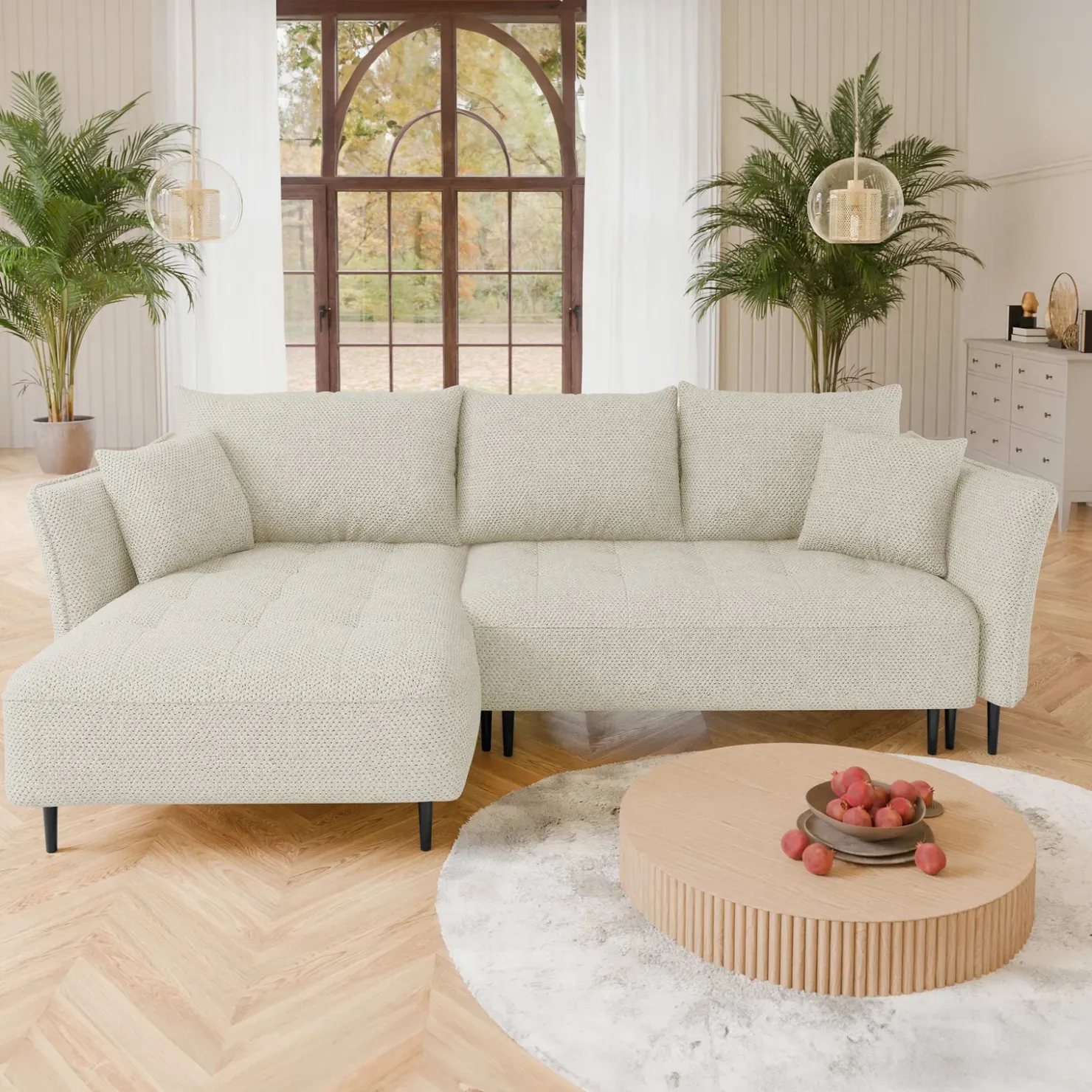 Garnero Arredamenti Divano letto angolare sinistro 3 posti 276x158cm tessuto beige Angle Tessuto Peluche Onega Beige Online