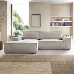 Garnero Arredamenti Divano letto angolare sinistro 3 posti 267x167cm velluto a coste beige Relaxion Velluto a Coste Poso Beige Clearance