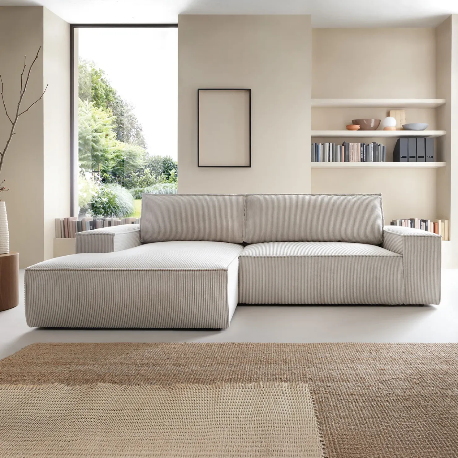 Garnero Arredamenti Divano letto angolare sinistro 3 posti 267x167cm velluto a coste beige Relaxion Velluto a Coste Poso Beige Clearance