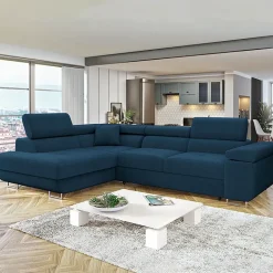 Garnero Arredamenti Divano letto angolare sinistra imbottito 274x203cm blu Bormio Tessuto Vellutato Manila Blu Hot