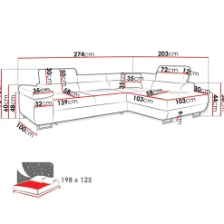 Garnero Arredamenti Divano letto angolare sinistra imbottito 274x203cm blu Bormio Tessuto Vellutato Manila Blu Hot