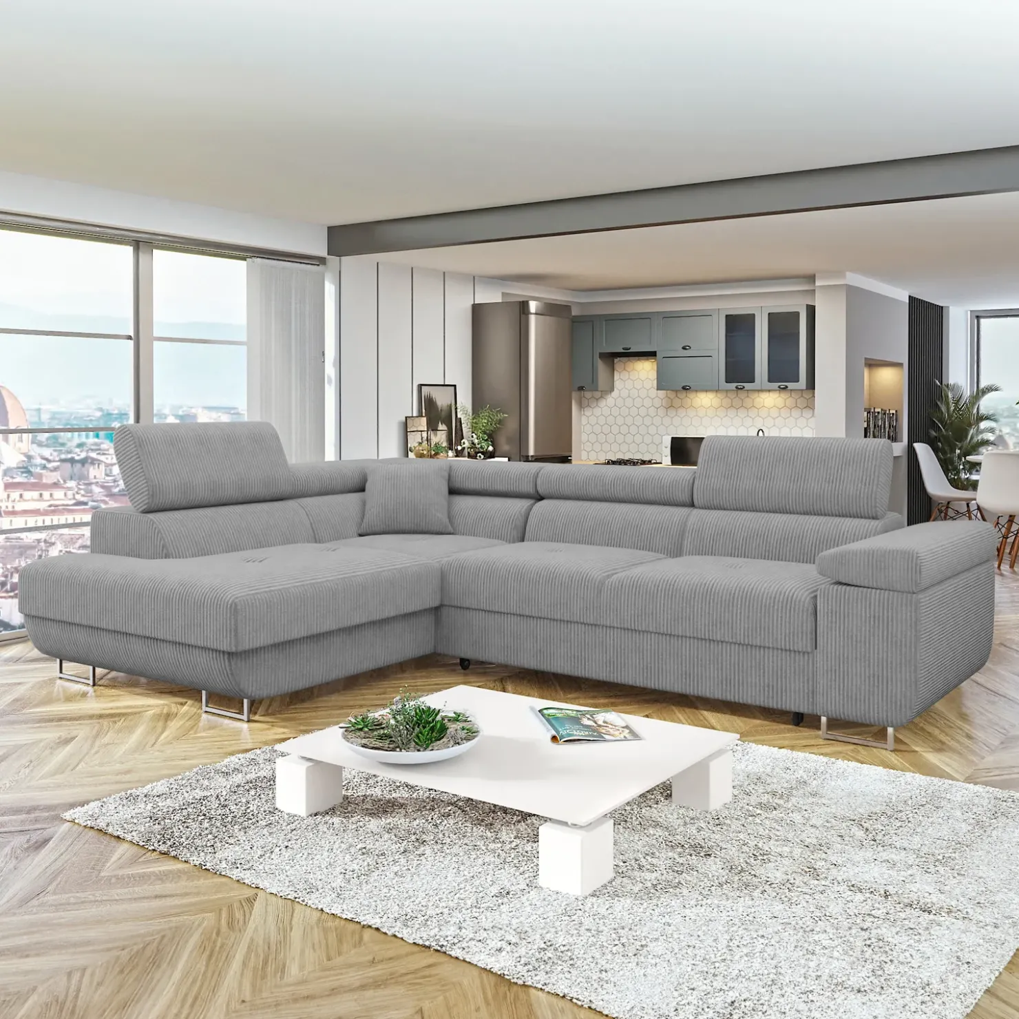 Garnero Arredamenti Divano letto angolare sinistra imbottito 274x203cm velluto a coste grigio Bormio Velluto Poso Grigio Best