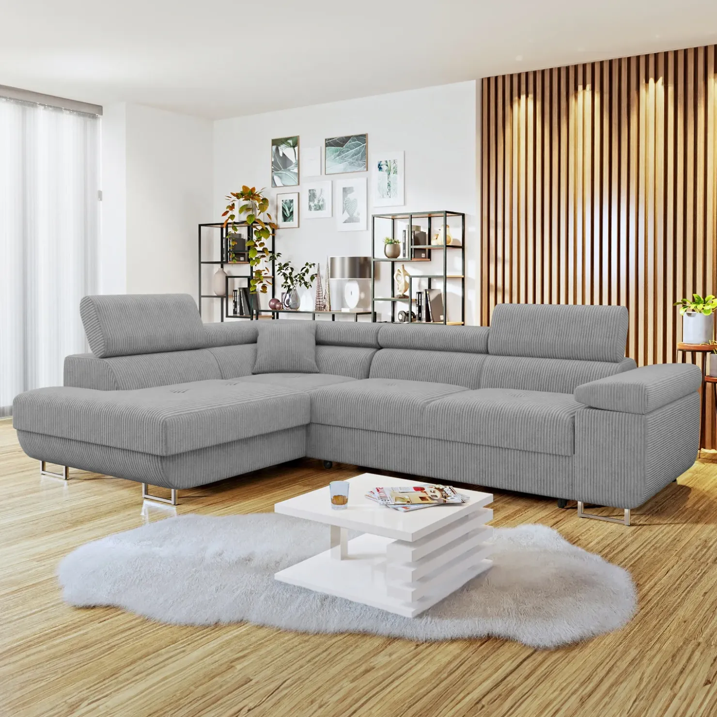 Garnero Arredamenti Divano letto angolare sinistra imbottito 274x203cm velluto a coste grigio Bormio Velluto Poso Grigio Best