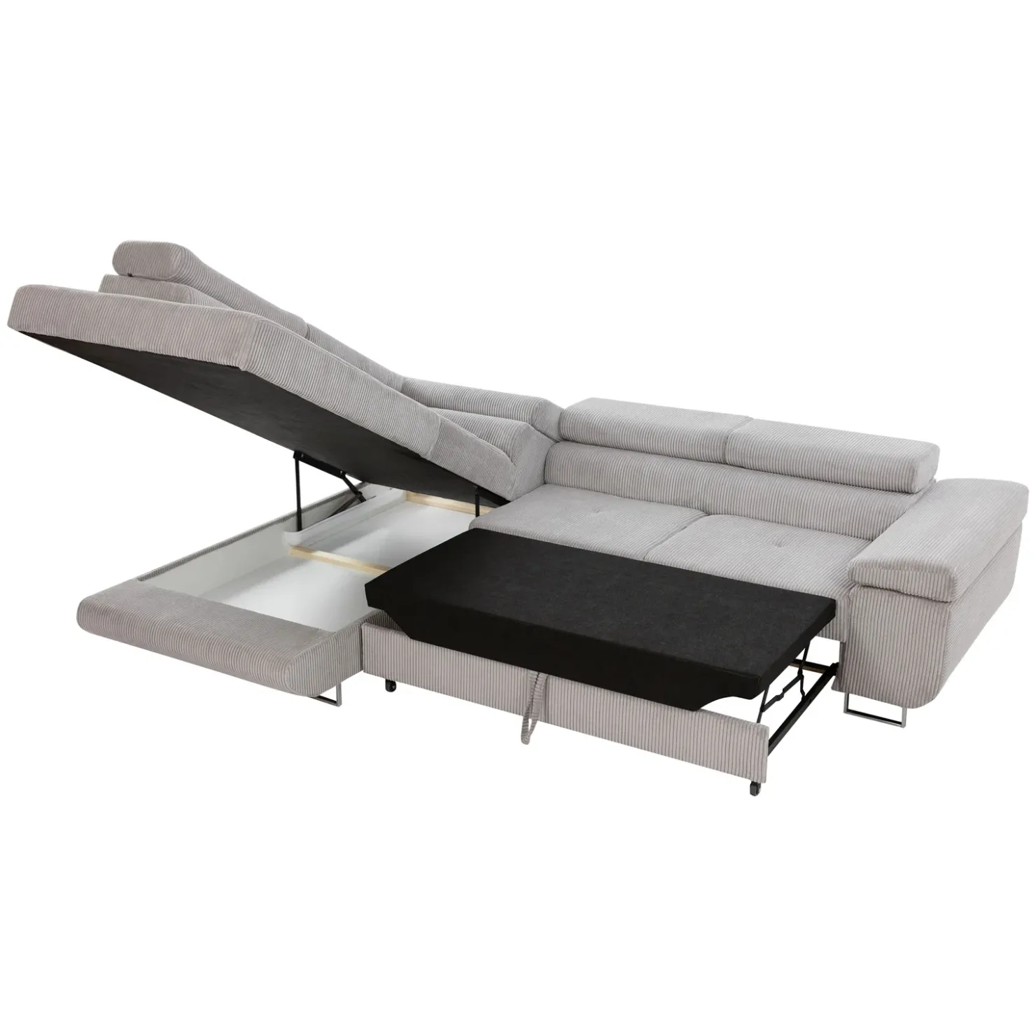 Garnero Arredamenti Divano letto angolare sinistra imbottito 274x203cm velluto a coste grigio Bormio Velluto Poso Grigio Best