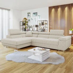 Garnero Arredamenti Divano letto angolare sinistra 4 posti 274x203cm imbottito a coste beige Bormio Velluto a Coste Poso Beige Online