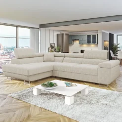 Garnero Arredamenti Divano letto angolare sinistra 4 posti 274x203cm imbottito a coste beige Bormio Velluto a Coste Poso Beige Online