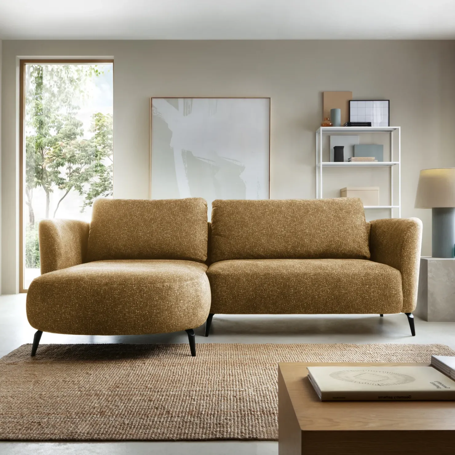 Garnero Arredamenti Divano letto angolare sinistra 3 posti 260x180cm tessuto bouclè beige scuro Repose Tessuto Bouclè Blur Beige Scuro Best