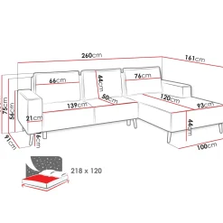 Garnero Arredamenti Divano letto angolare sinistra 3 posti 260x161cm tessuto beige Pluf Hot