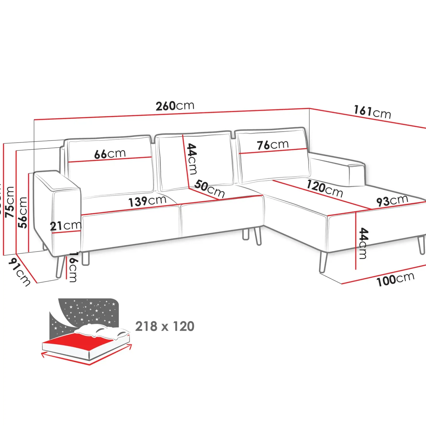 Garnero Arredamenti Divano letto angolare sinistra 3 posti 260x161cm tessuto beige Pluf Hot