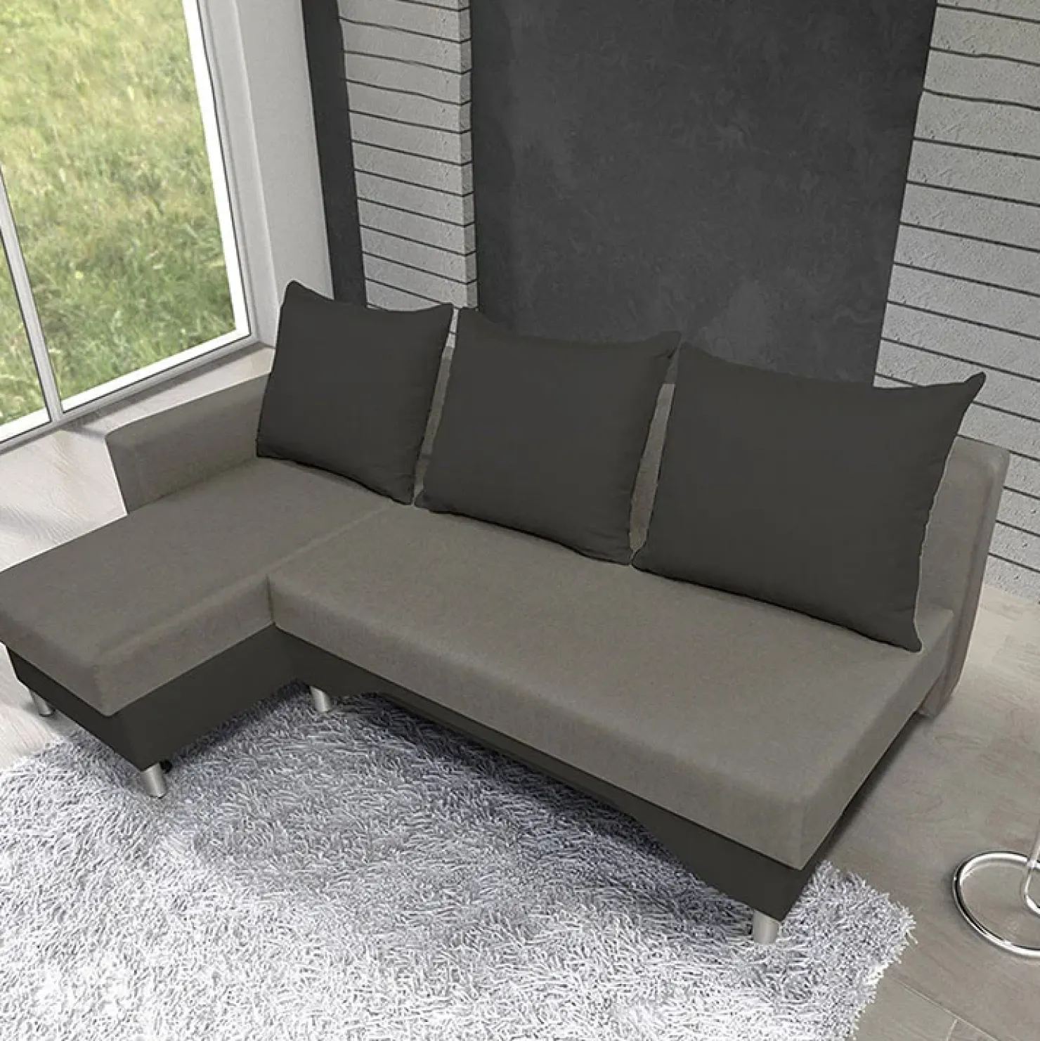 Garnero Arredamenti Divano letto angolare sinistra 3 posti 215cm grigio scuro e chiaro Aureliano Online