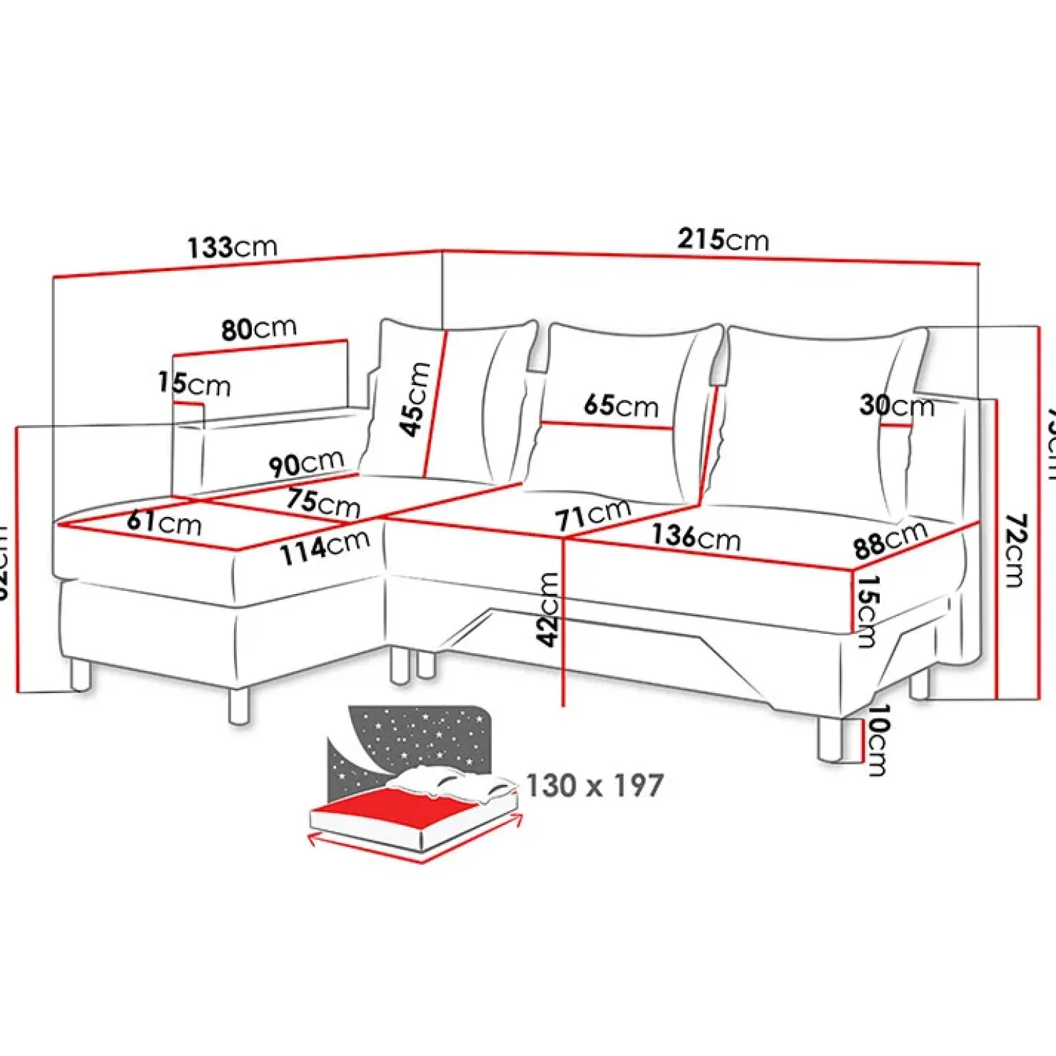 Garnero Arredamenti Divano letto angolare sinistra 3 posti 215cm grigio scuro e chiaro Aureliano Online