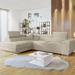 Garnero Arredamenti Divano letto angolare sinistra imbottito 274x203cm beige Bormio Tessuto Vellutato Manila Beige Best