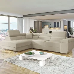 Garnero Arredamenti Divano letto angolare sinistra imbottito 274x203cm beige Bormio Tessuto Vellutato Manila Beige Best