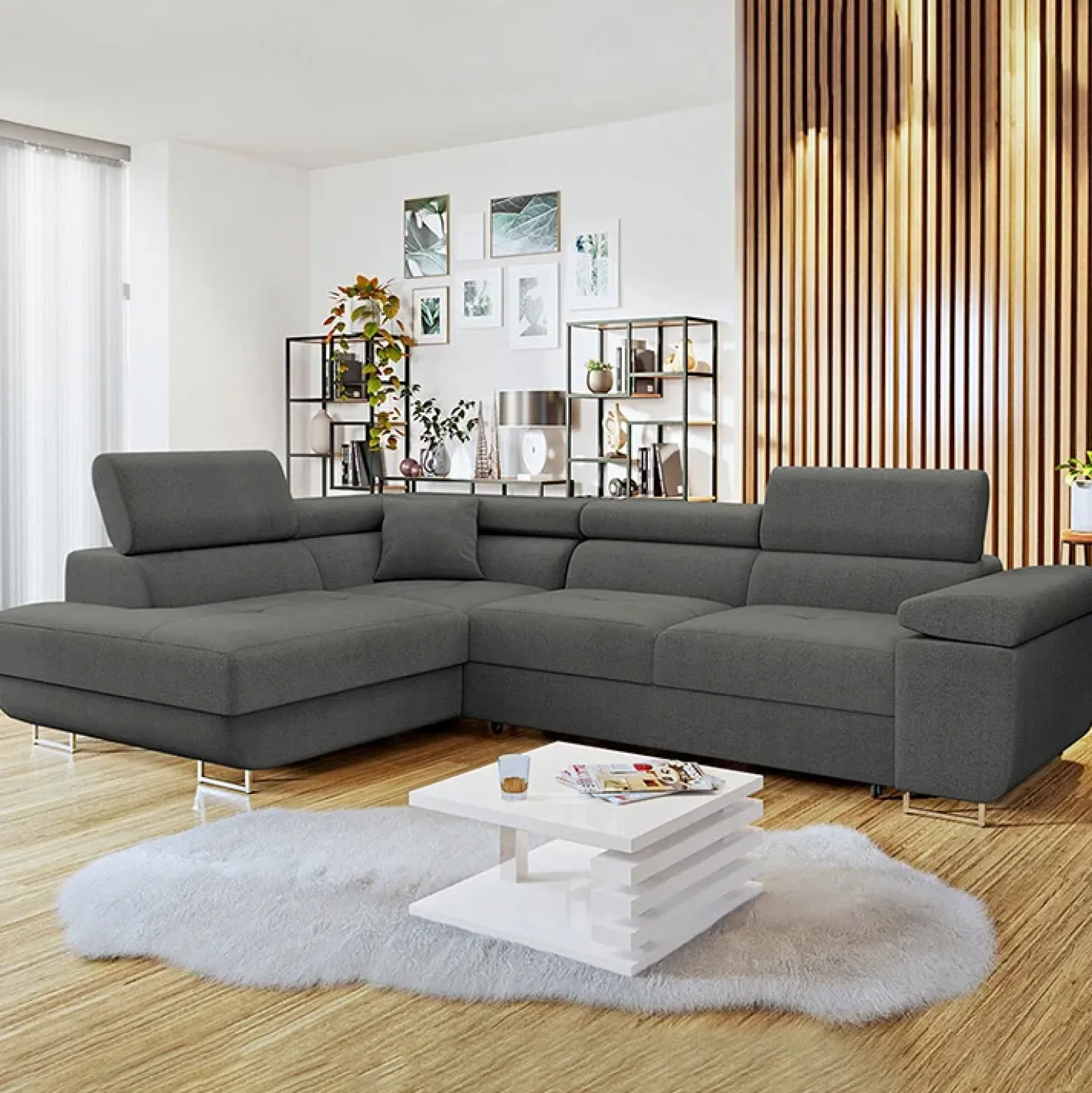 Garnero Arredamenti Divano letto angolare sinistra imbottito 274x203cm grigio Bormio