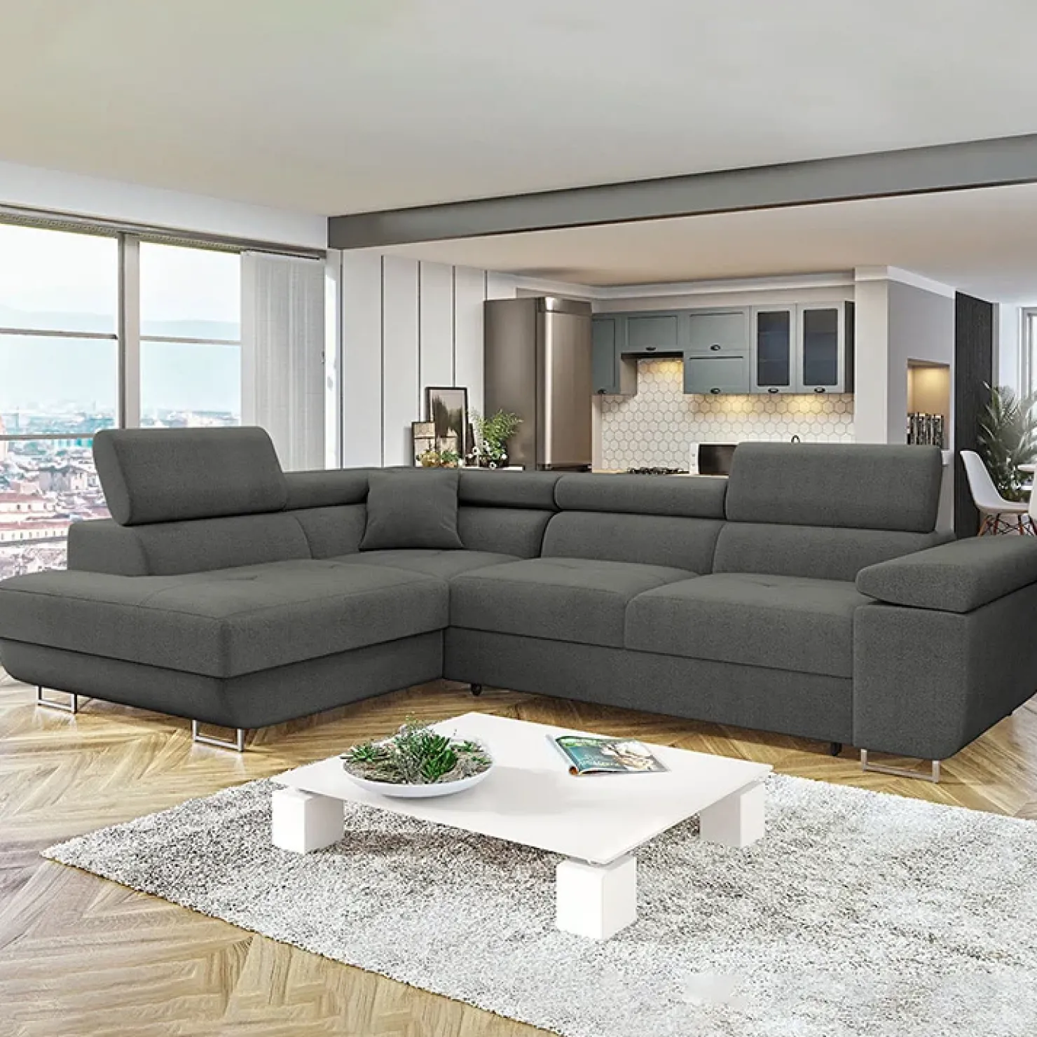 Garnero Arredamenti Divano letto angolare sinistra imbottito 274x203cm grigio Bormio