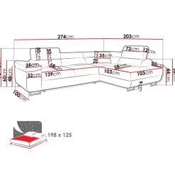 Garnero Arredamenti Divano letto angolare sinistra imbottito 274x203cm grigio Bormio