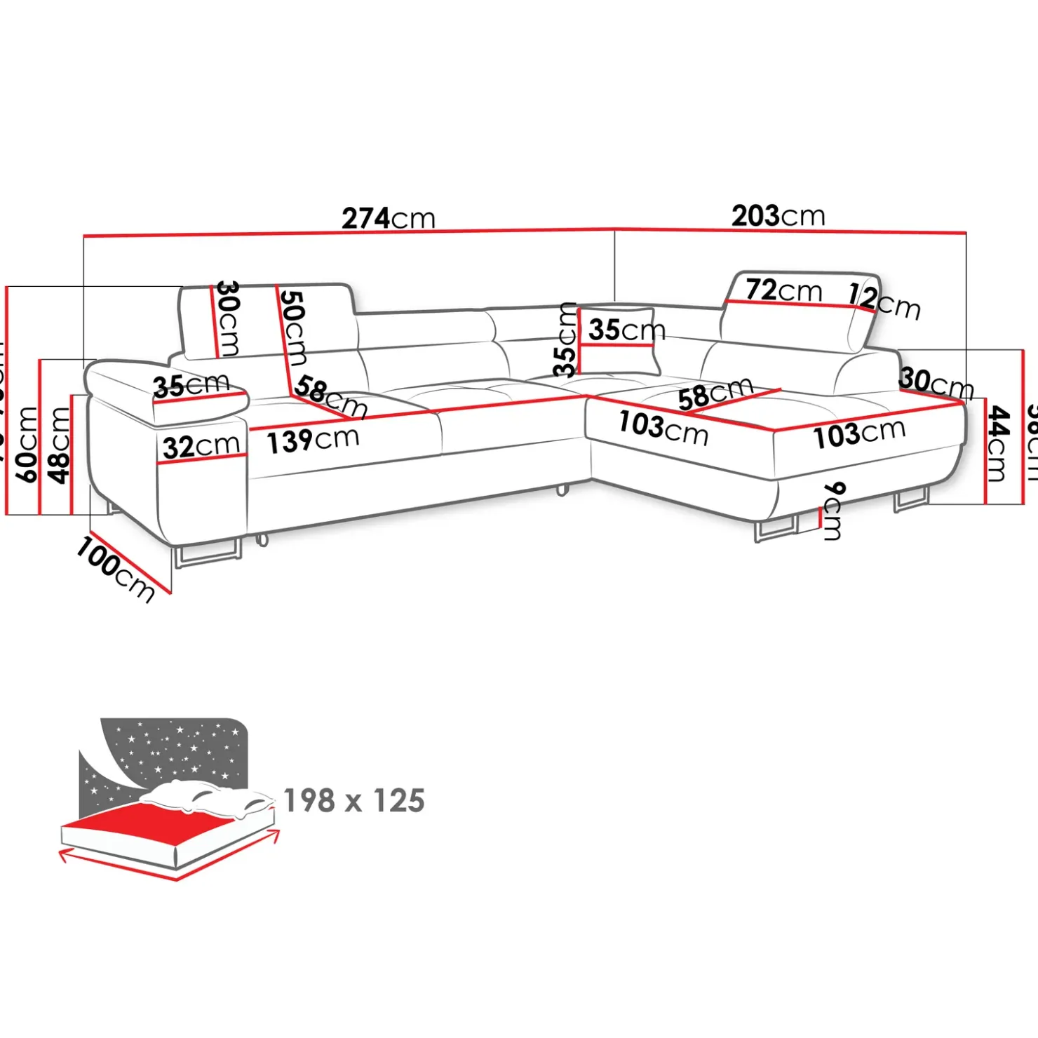 Garnero Arredamenti Divano letto angolare sinistra imbottito 274x203cm grigio Bormio