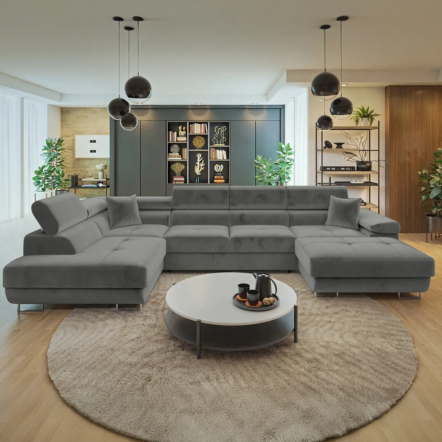 Garnero Arredamenti Divano letto angolare sinistra 5 posti 346x203cm con box contenitore velluto grigio Moirea Tessuto Vellutato Manila Grigio Hot