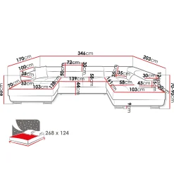 Garnero Arredamenti Divano letto angolare sinistra 5 posti 346x203cm con box contenitore vellutato nero Moirea Tessuto Vellutato Manila Nero