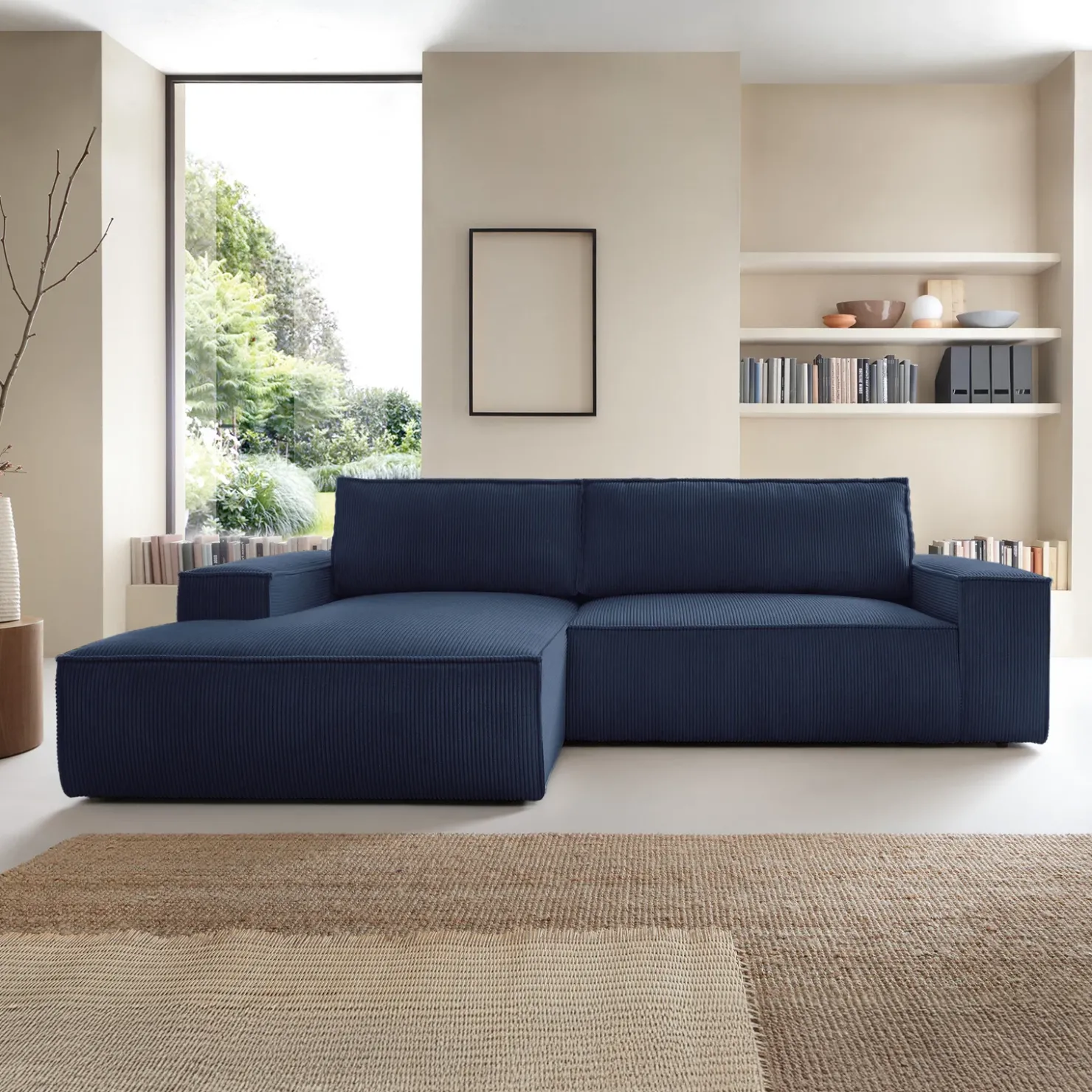 Garnero Arredamenti Divano letto angolare sinistra 3 posti 267x167cm velluto a coste blu Relaxion Velluto a Coste Poso Blu Online