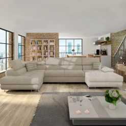 Garnero Arredamenti Divano letto angolare sinistra 5 posti 345x202cm tessuto beige Sloffy Hot