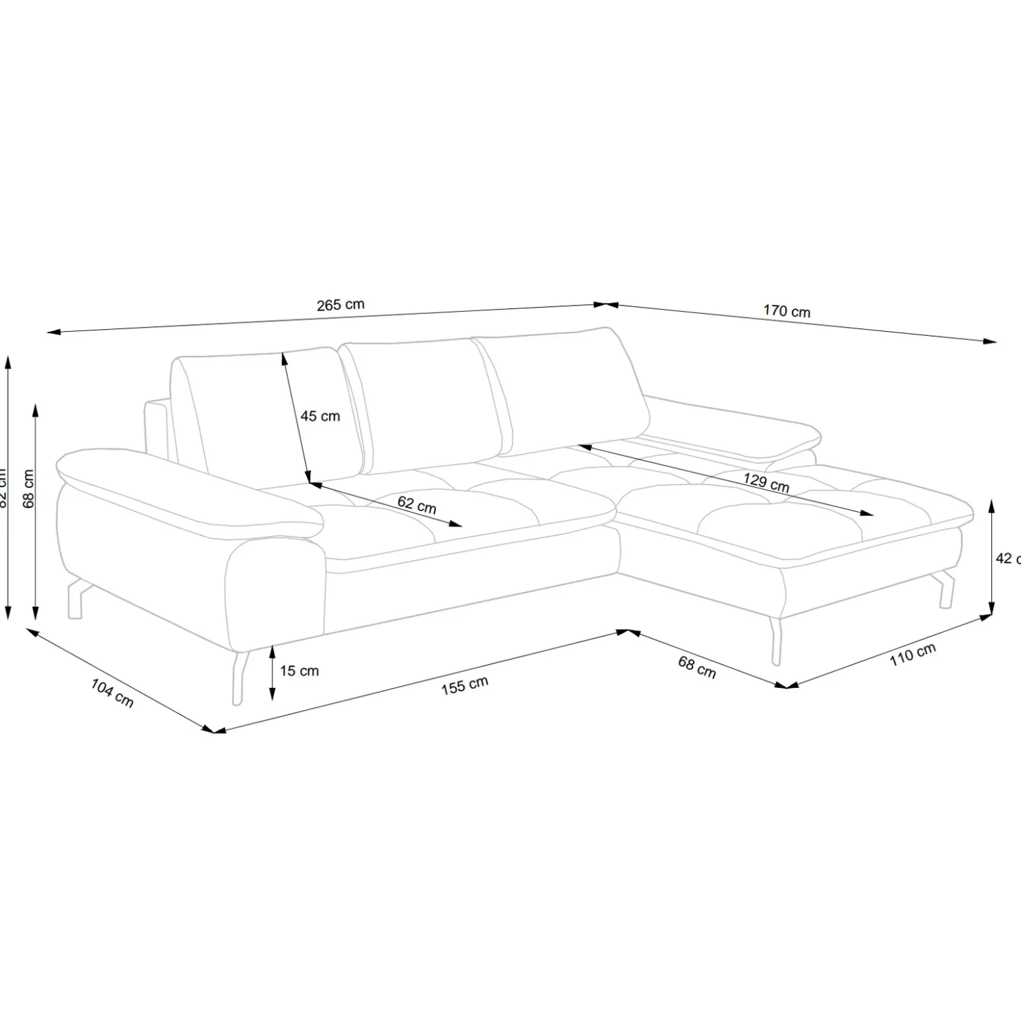 Garnero Arredamenti Divano letto angolare sinistra 3 posti 265x170cm tessuto beige Chillax Online