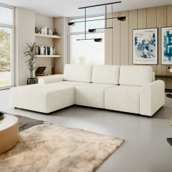 Garnero Arredamenti Divano letto angolare sinistra 3 posti 258x168 cm con contenitore a trama sottile beige Olivon Hot
