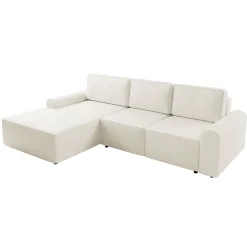 Garnero Arredamenti Divano letto angolare sinistra 3 posti 258x168 cm con contenitore a trama sottile beige Olivon Hot